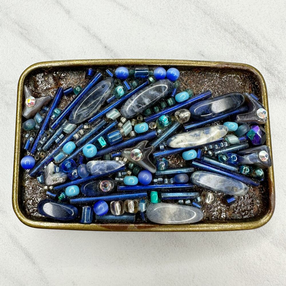 Blue Beaded and Rhinestone Belt Buckle Western Boho Statement Hardware ✨